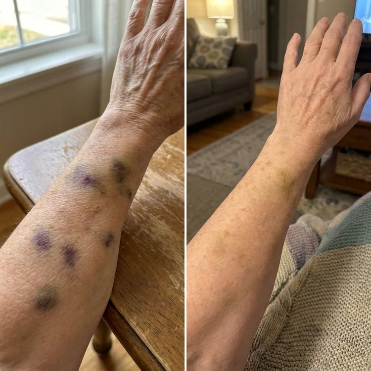 Mujer mayor mostrando su brazo con comodidad